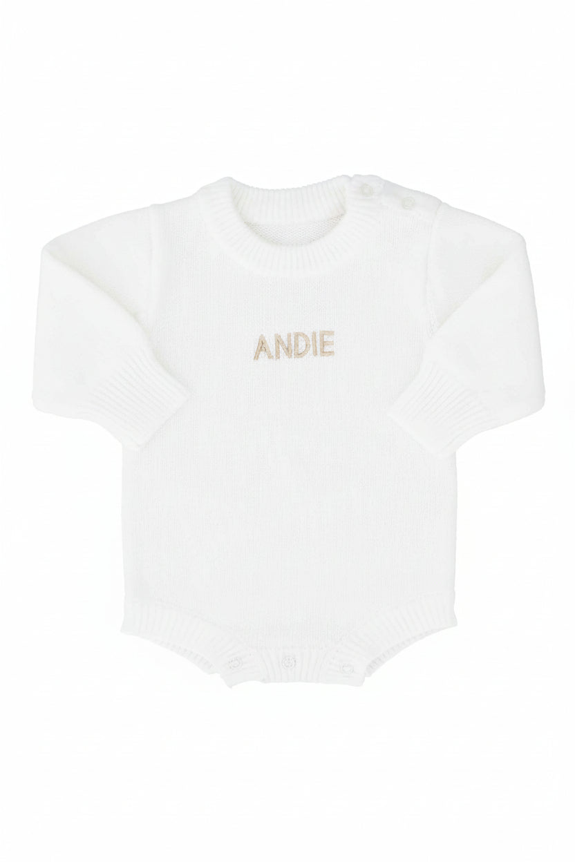 Embroidered Knit Sweater Bubble Romper | Snow