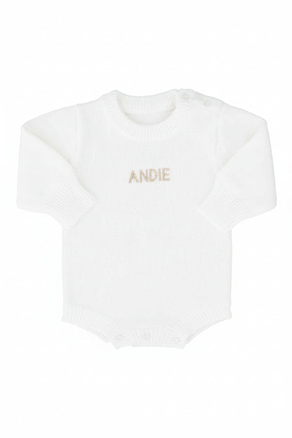 Embroidered Knit Sweater Bubble Romper | Snow