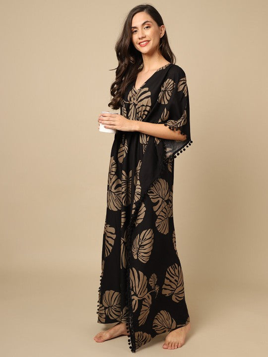 Black Printed Maxi Nightdress