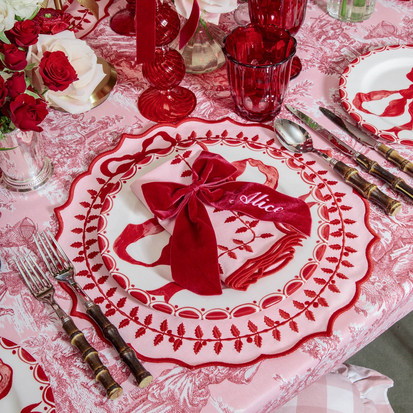 Berry Red Personalisable Velvet Bow