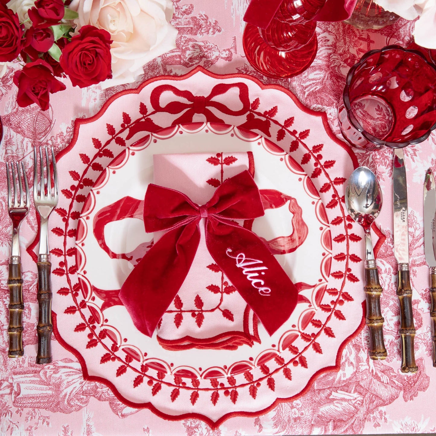 Berry Red Personalisable Velvet Bow