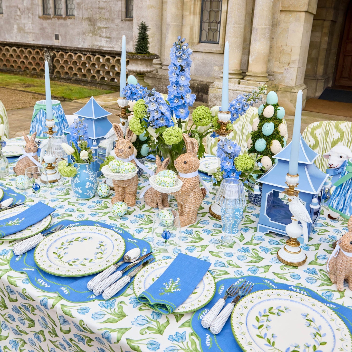 Blue Lily of the Valley Linen Placemats & Napkins (Set of 4)
