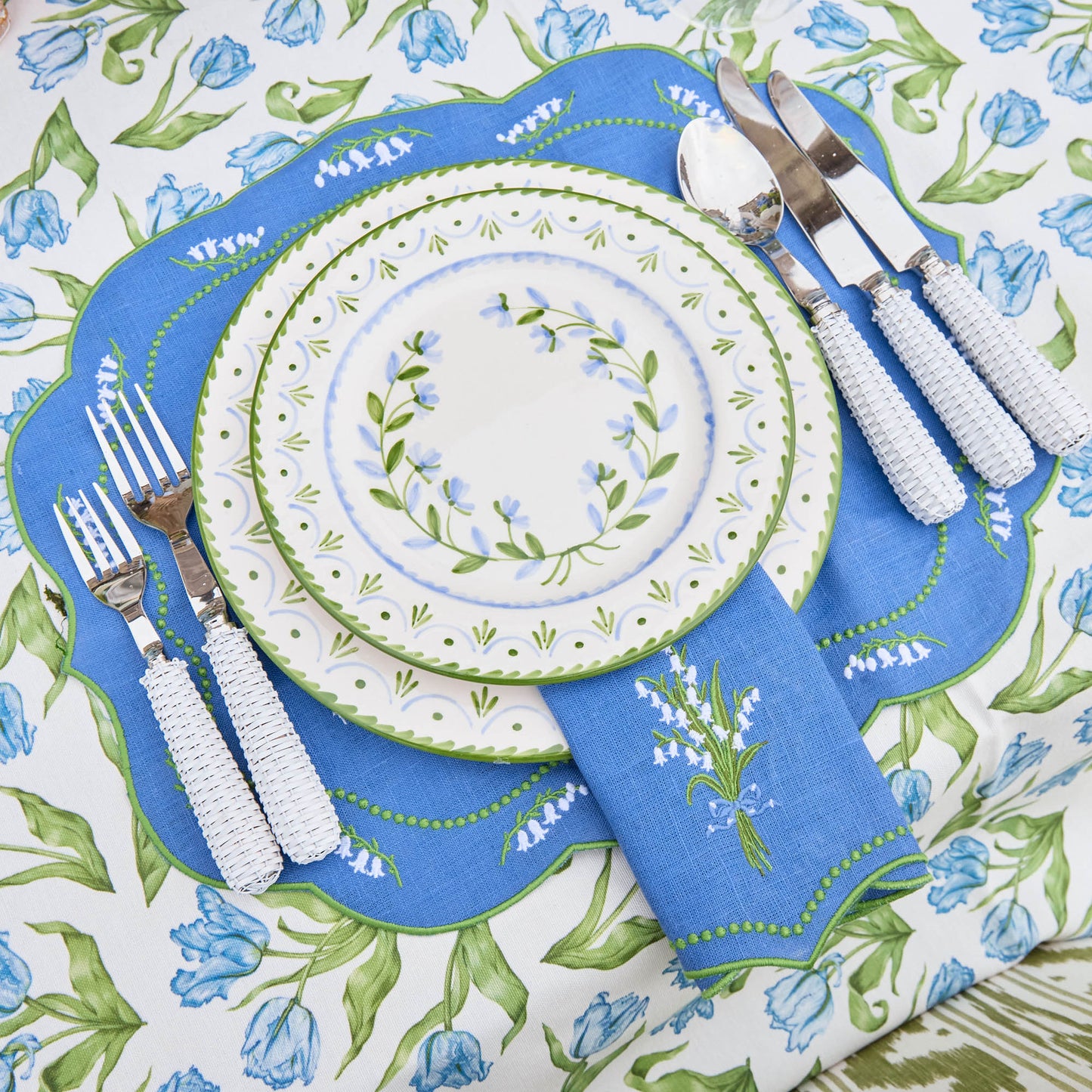 Blue Lily of the Valley Linen Placemats & Napkins (Set of 4)