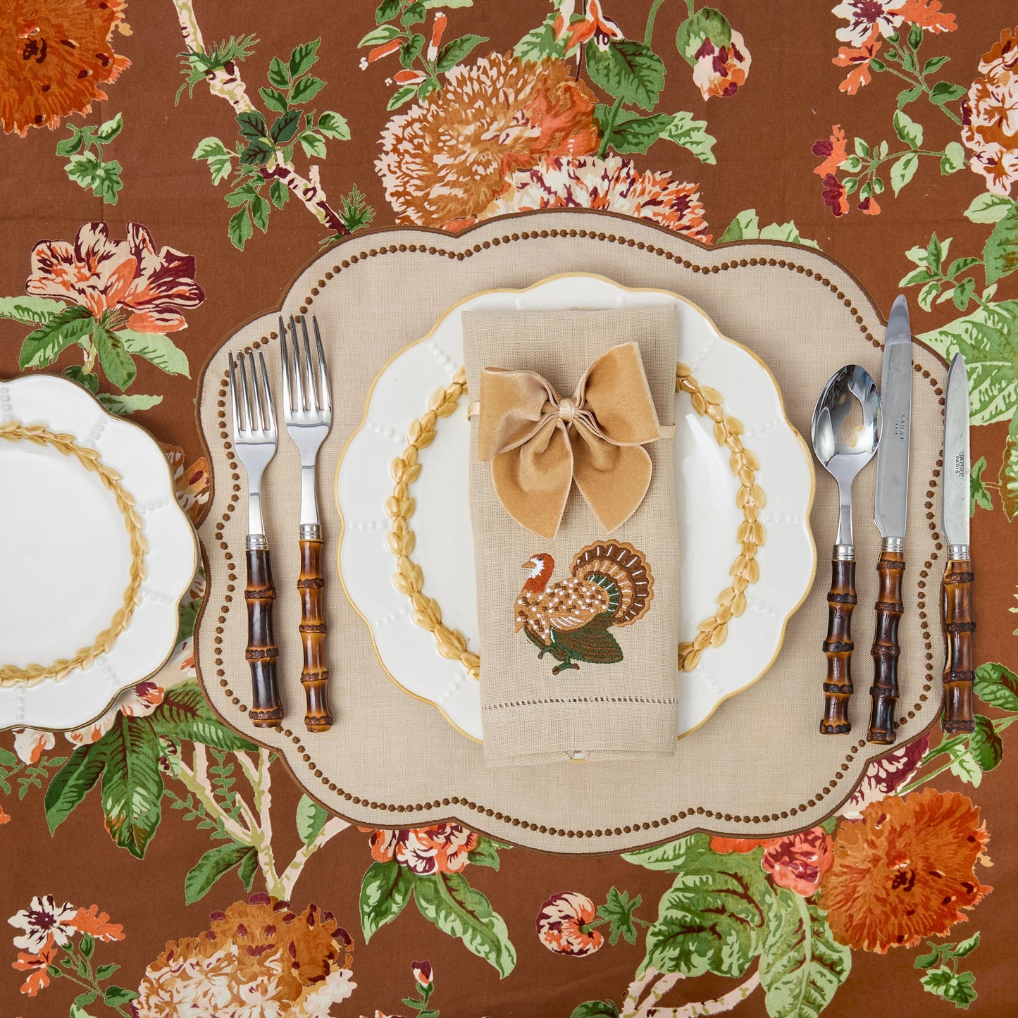Taupe Turkey Embroidered Linen Napkins (Set of 4)