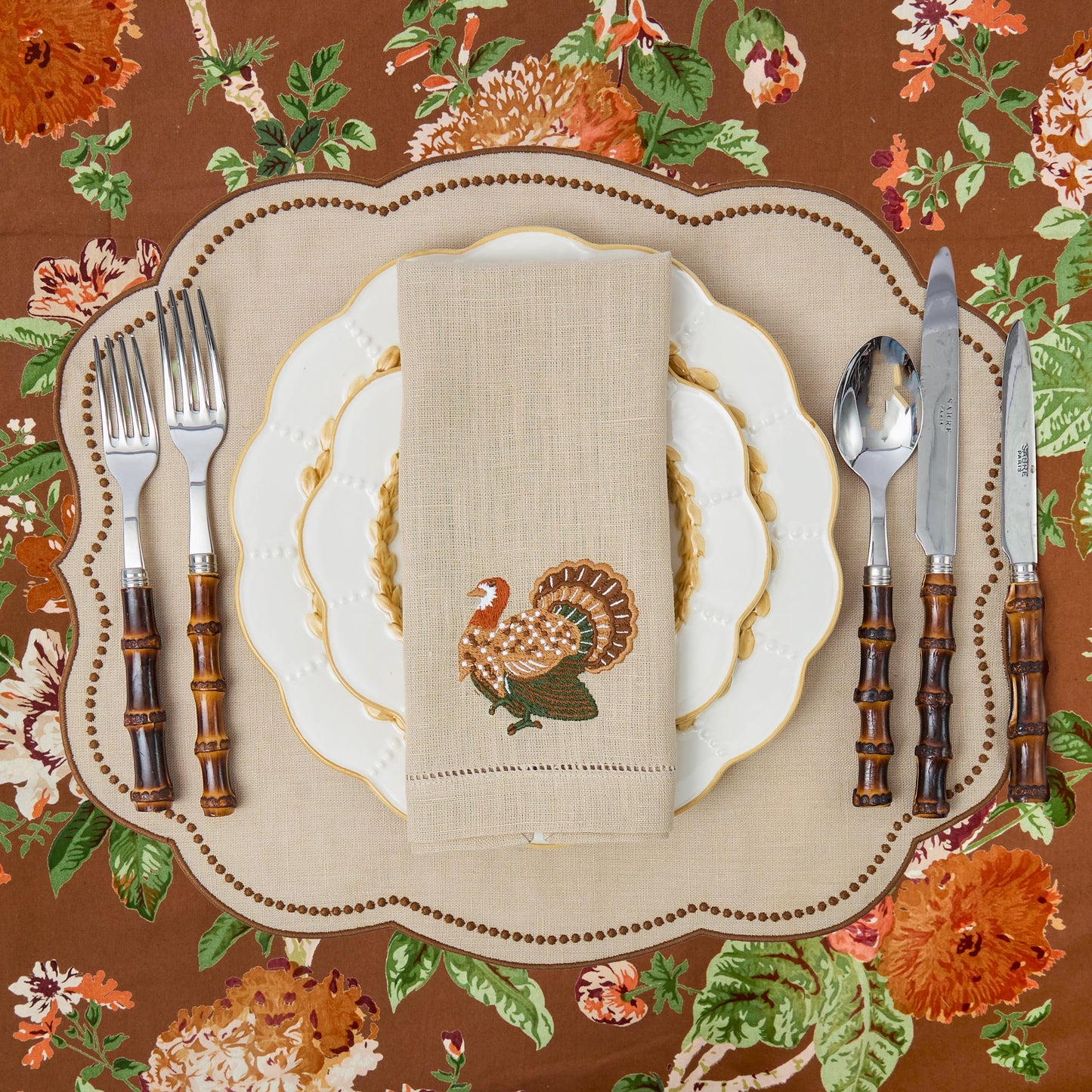 Taupe Turkey Embroidered Linen Napkins (Set of 4)