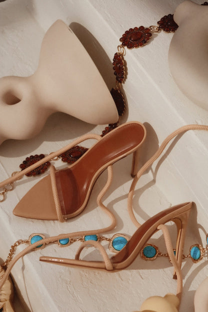Valeria Lace Up High Heels - Nude
