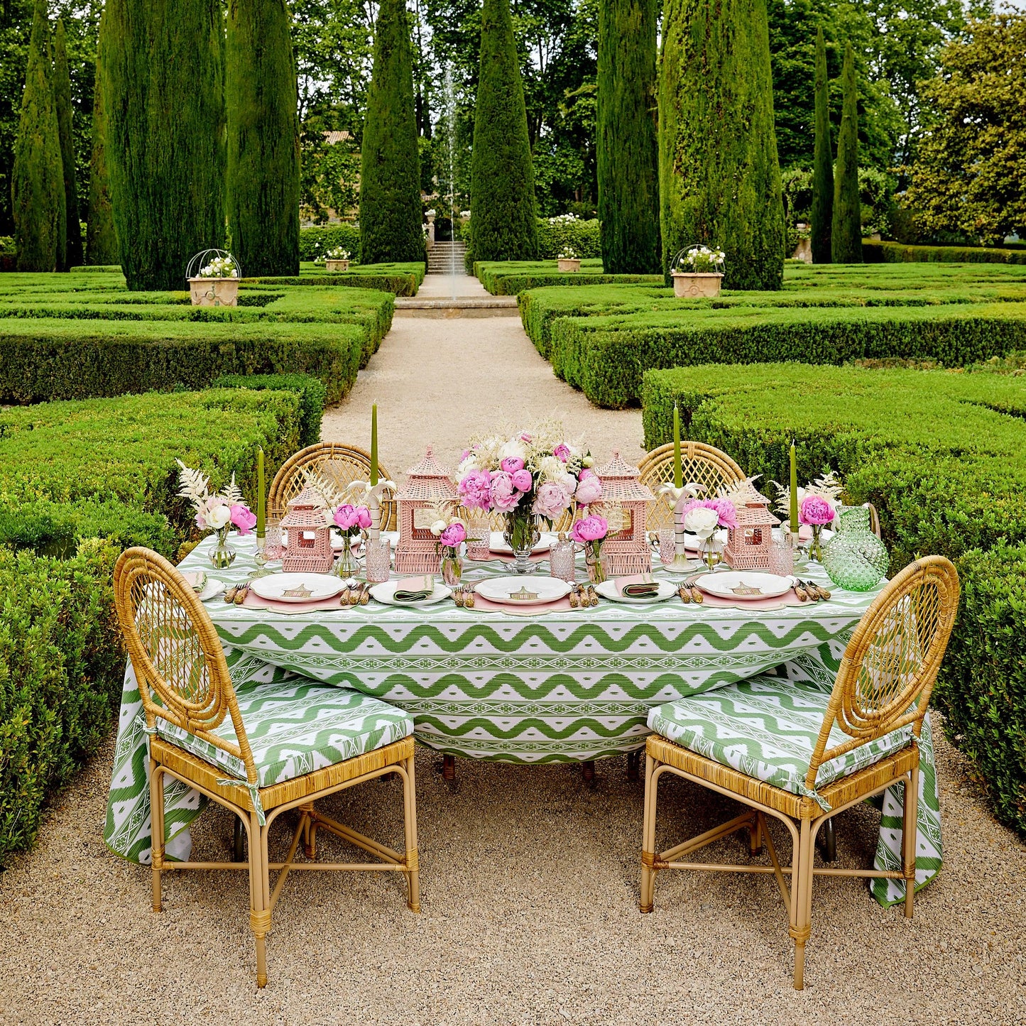 Vivienne Rattan Chair with Ikat Seat Pad Cushion