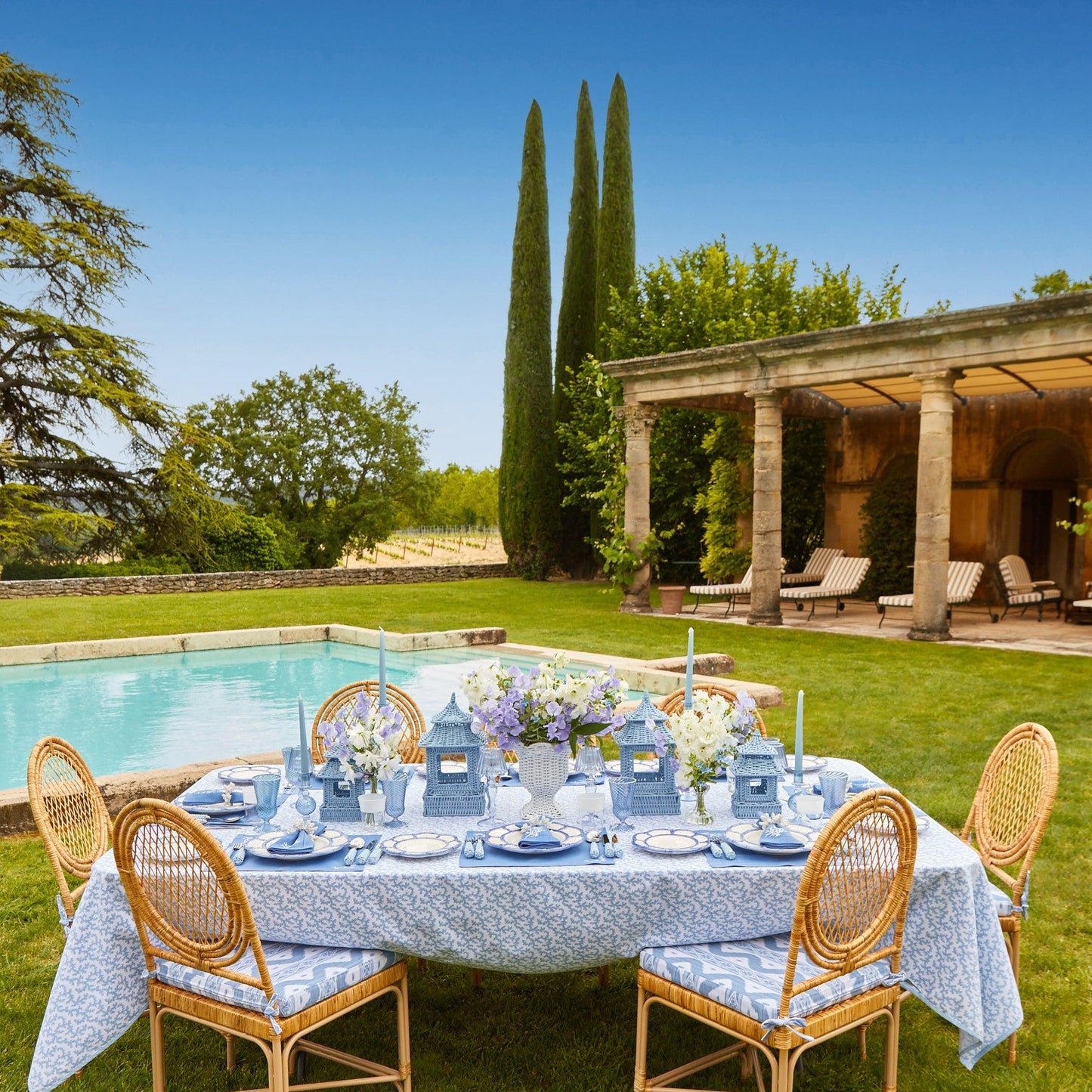 Vivienne Rattan Chair with Ikat Seat Pad Cushion