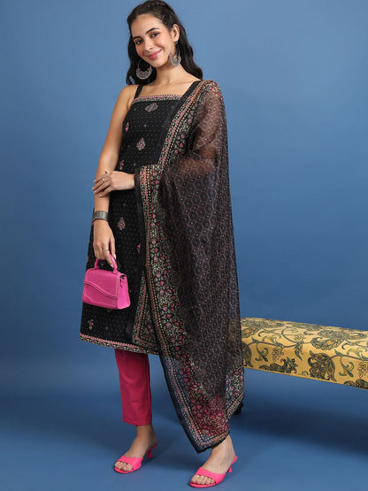 Black Floral Printed Regular Kurta With Trousers & Dupatta