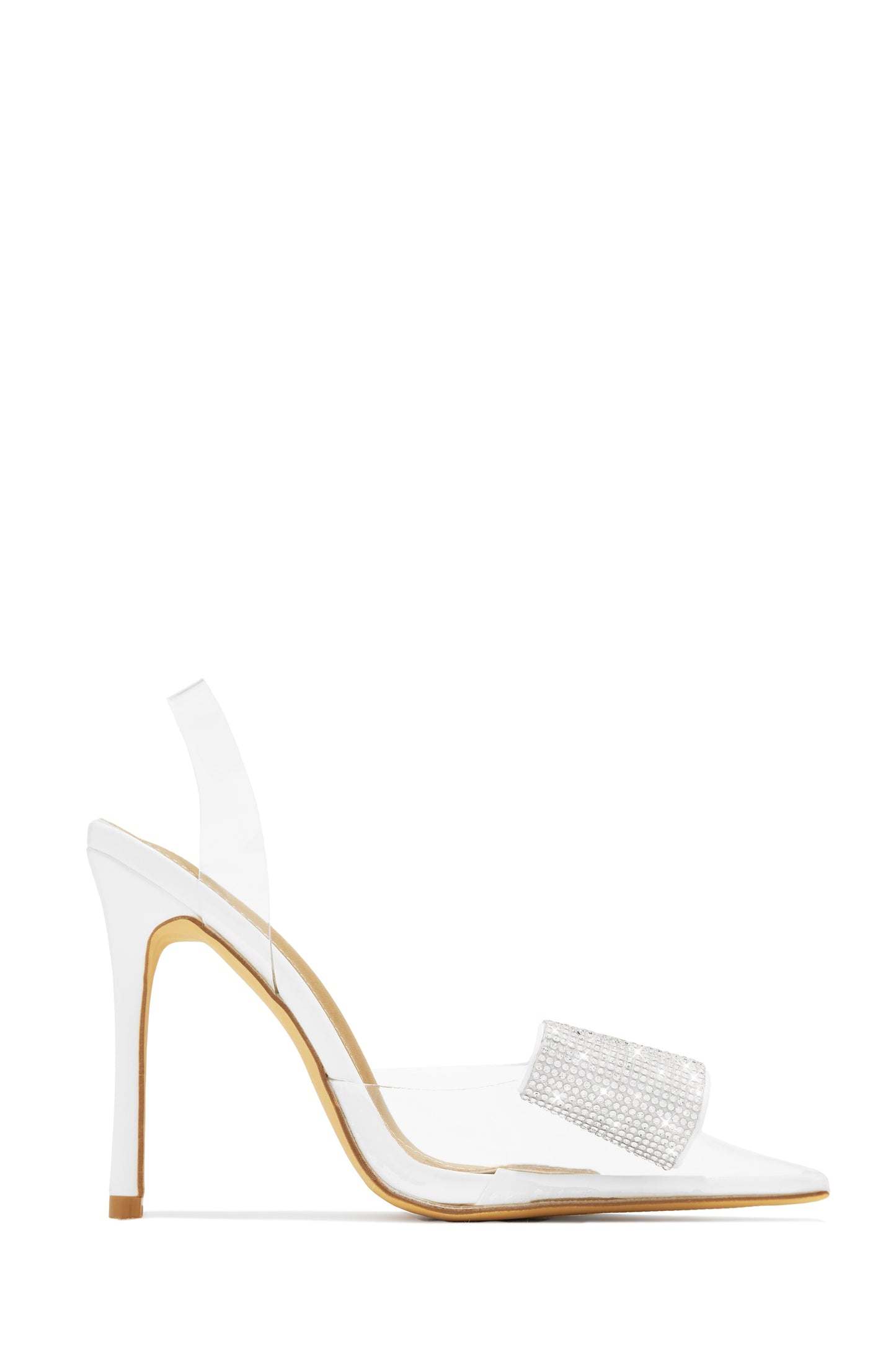 Chiara Embellished Bow Clear High Heel Pumps - White