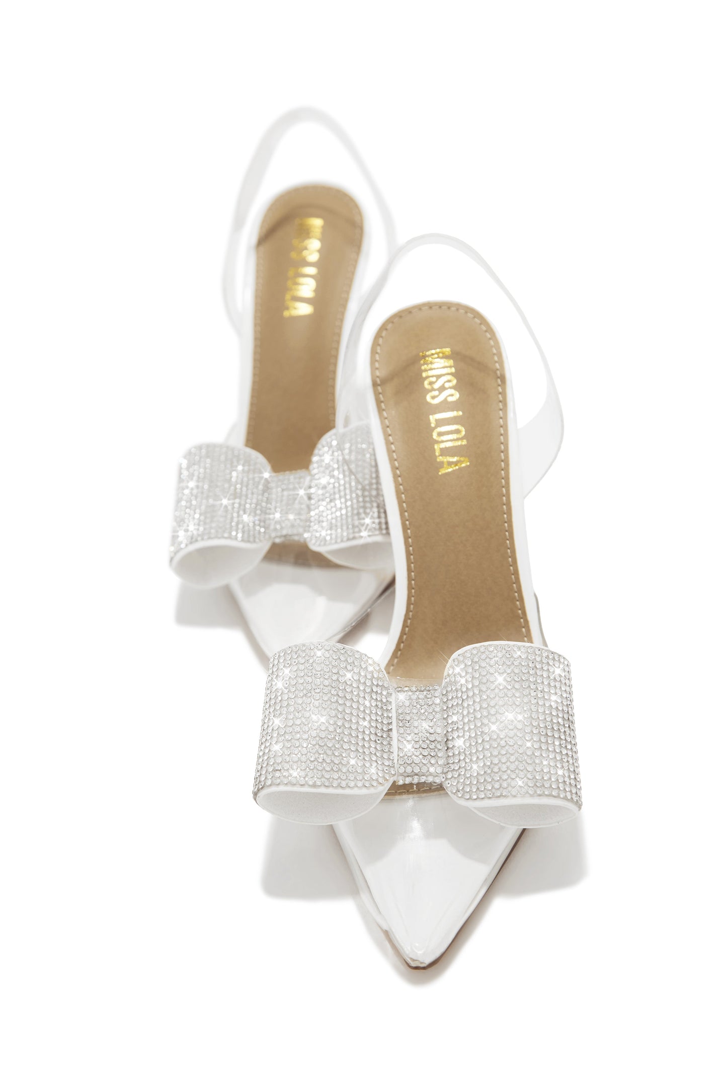 Chiara Embellished Bow Clear High Heel Pumps - White