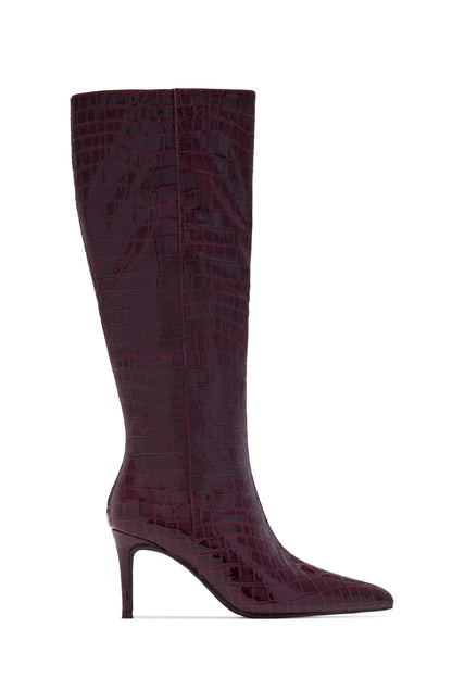 Chrissy Mid Heel Boots - Wine