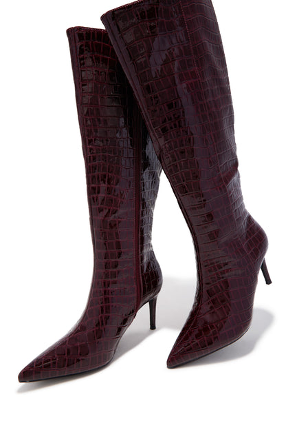 Chrissy Mid Heel Boots - Wine