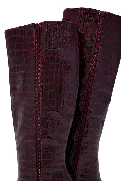 Chrissy Mid Heel Boots - Wine
