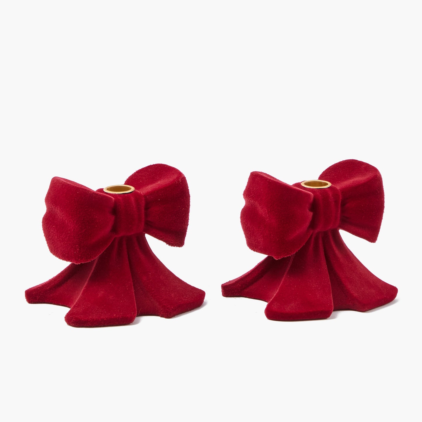 Red Velvet Bow Candle Holders (Pair)