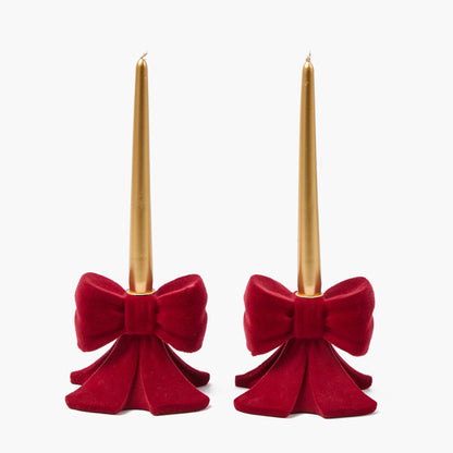 Red Velvet Bow Candle Holders (Pair)