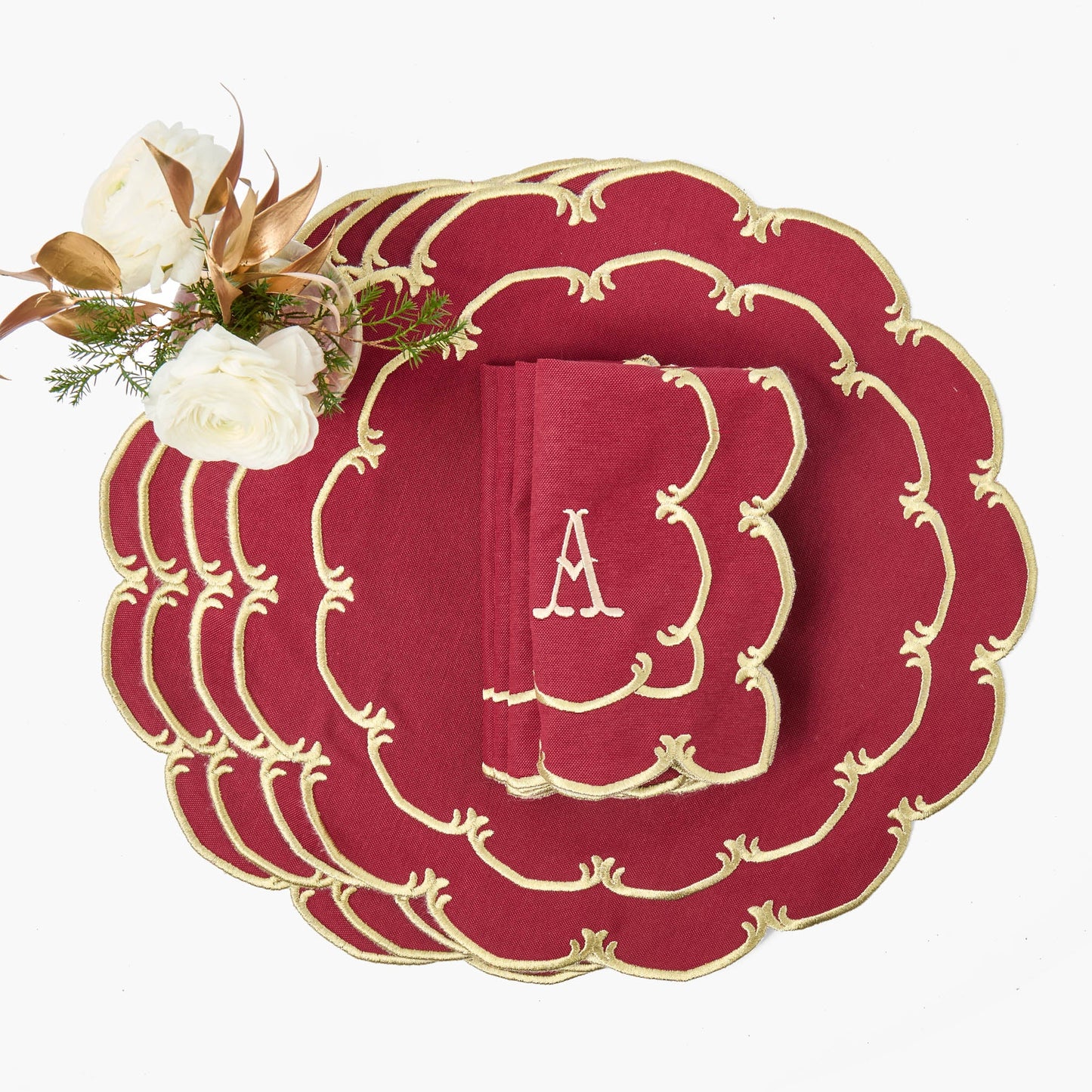 Burgundy & Gold Amanda Placemats & Napkins (Set of 4)