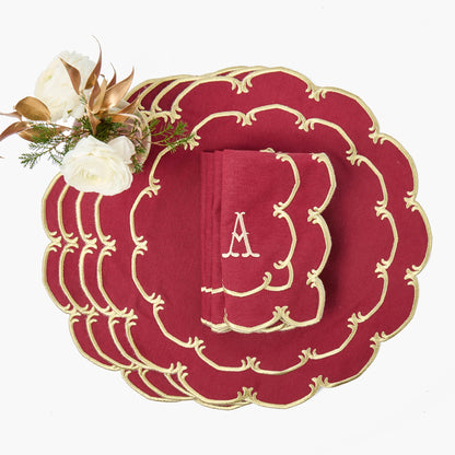 Burgundy & Gold Amanda Placemats & Napkins (Set of 4)