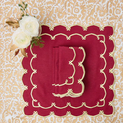 Burgundy & Gold Amanda Placemats & Napkins (Set of 4)