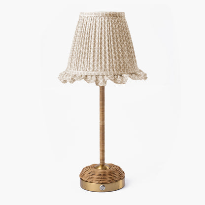 Rattan Ida Rechargeable Lamp with Putty Lotus Ruffle Shade