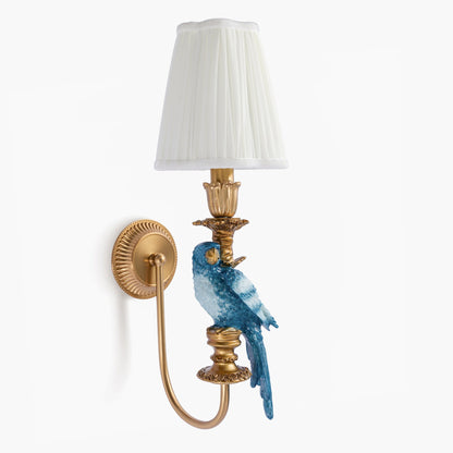 Pair of Blue Parrot Rechargeable Wall Lights with Cream Pleated Shades (14cm)