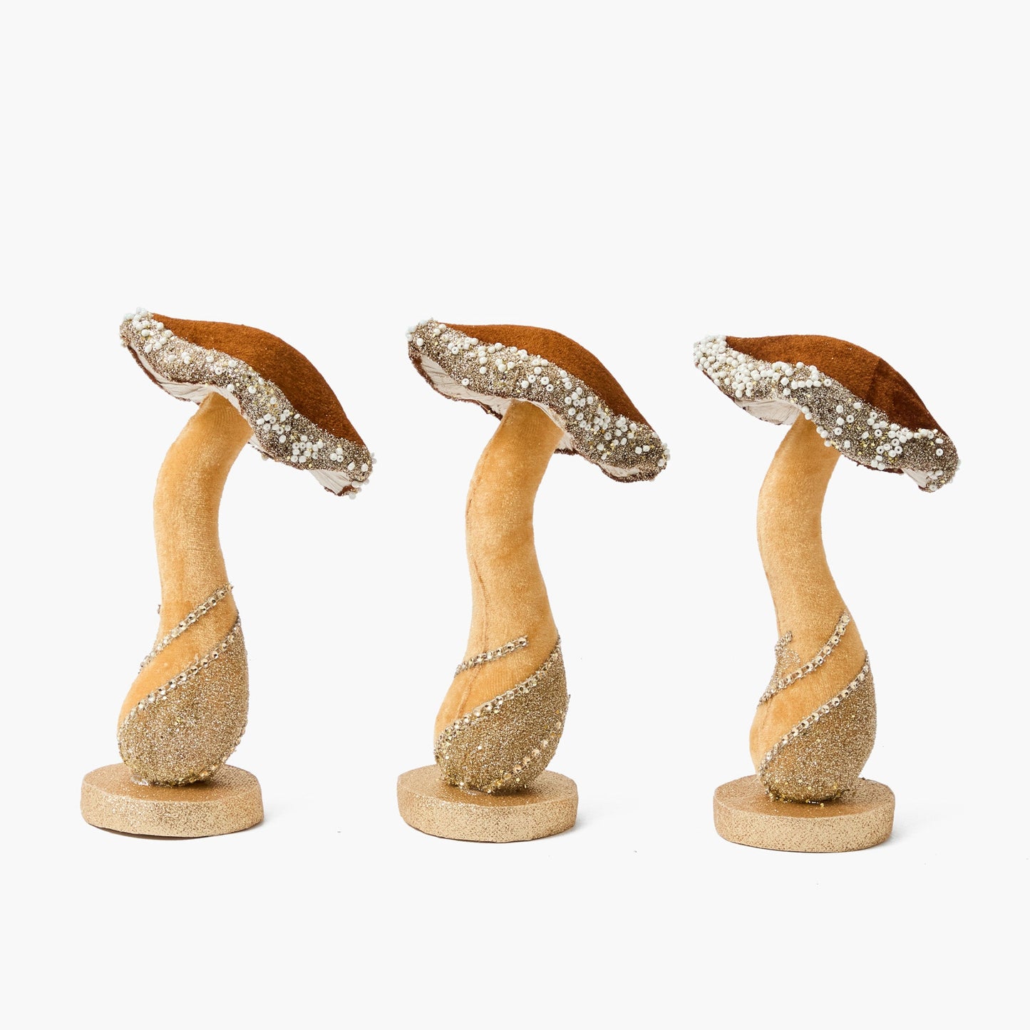 Chocolate Glitter Beaded Velvet Mushroom (Set of 3)