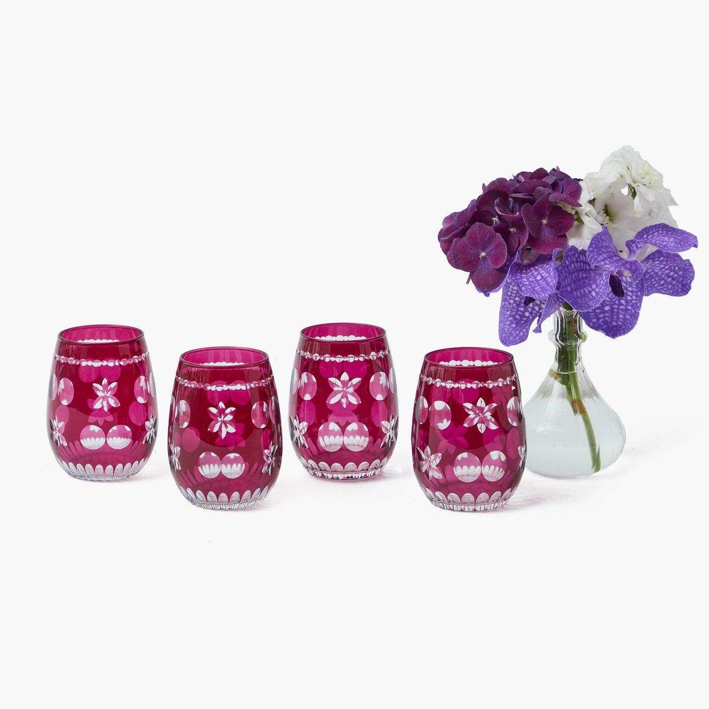Aubergine Anita Engraved Water Glasses (Set of 4)