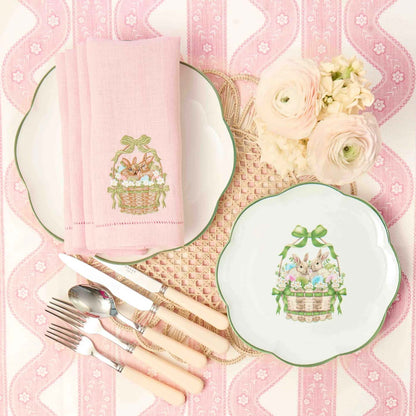 Pink & Green Eloise Linen Placemats & Bunnies in Basket Napkins (Set of 4)