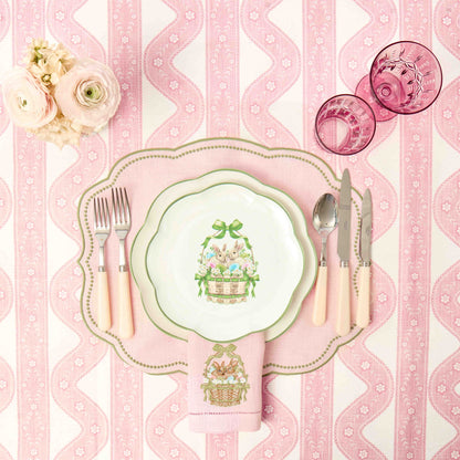 Pink & Green Eloise Linen Placemats & Bunnies in Basket Napkins (Set of 4)