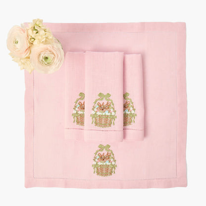 Pink & Green Eloise Linen Placemats & Bunnies in Basket Napkins (Set of 4)