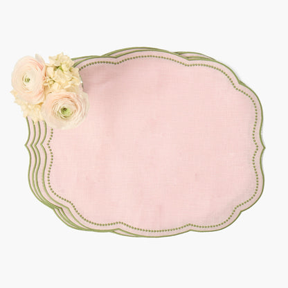 Pink & Green Eloise Linen Placemats & Bunnies in Basket Napkins (Set of 4)