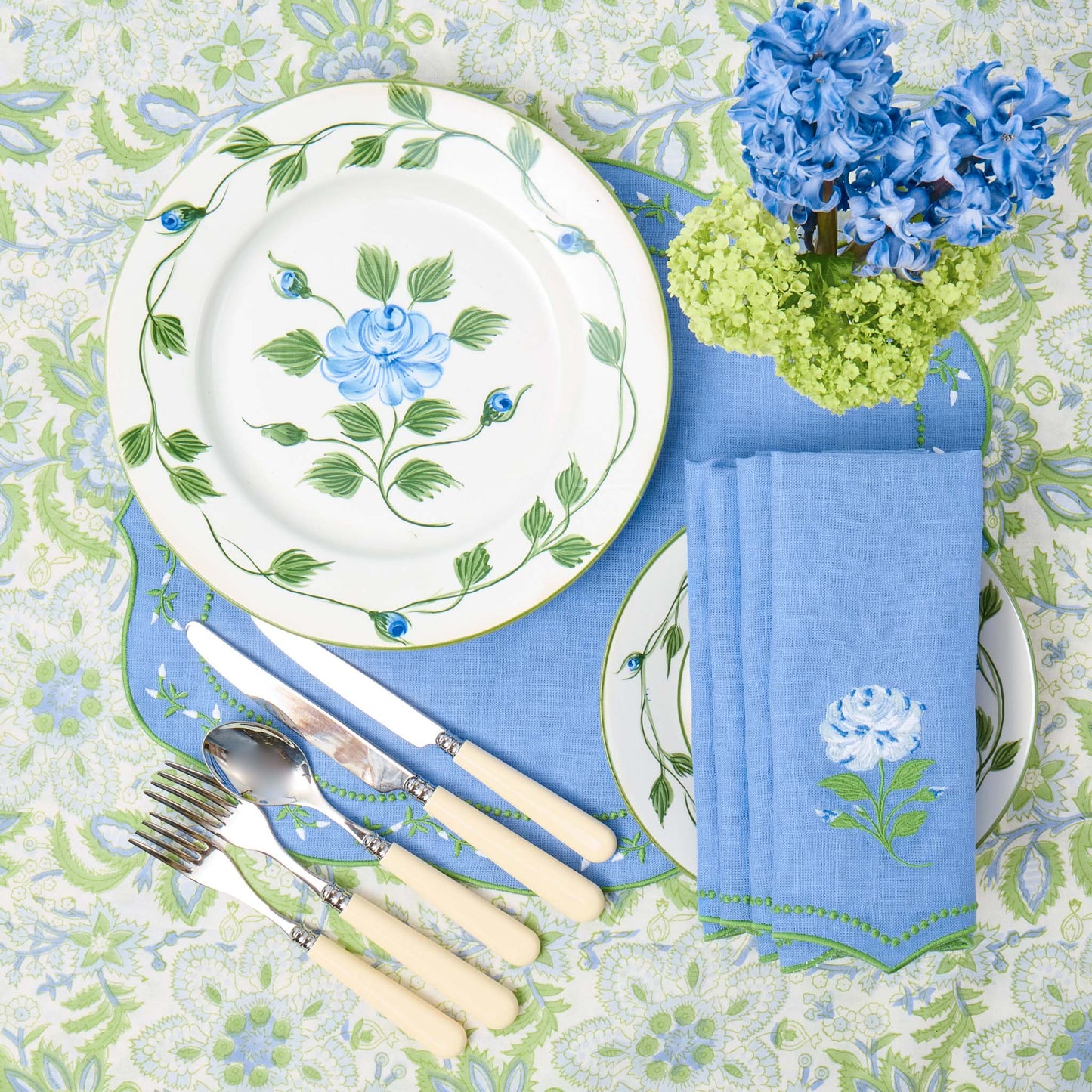 Blue Rose Bud Dinner Plates (Set of 4)