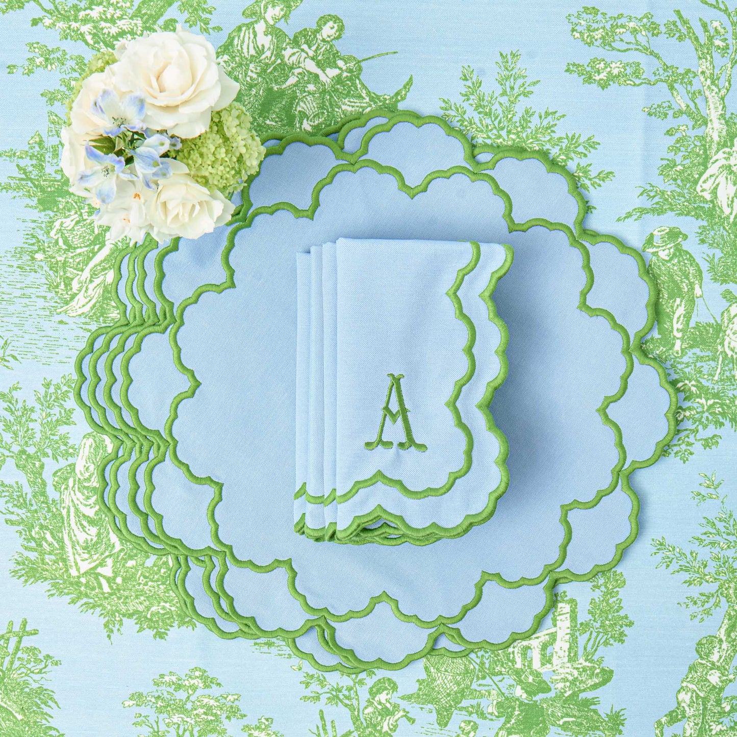 Blue & Green Lily Napkins (Set of 4)