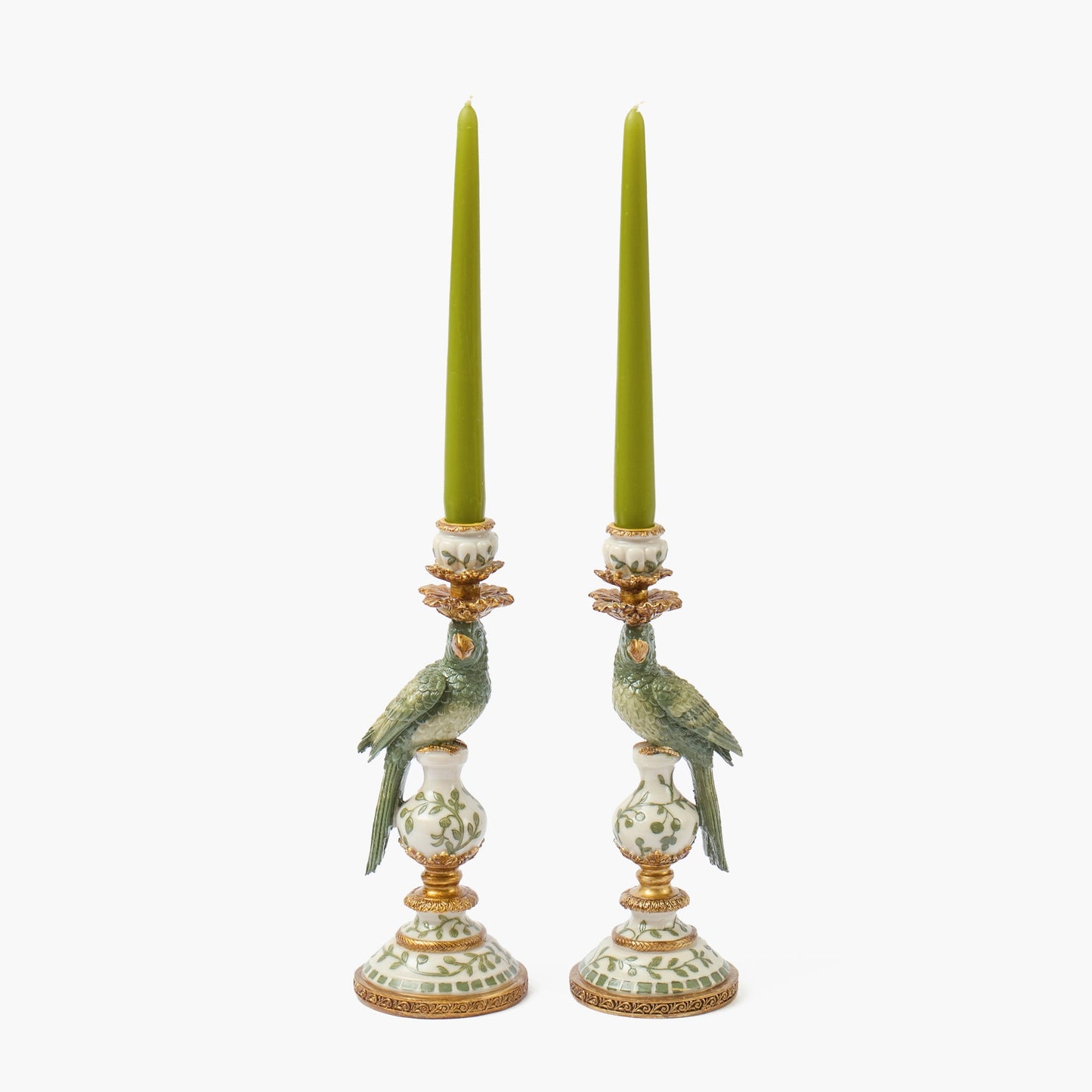 Olive Parrot Candle Holders (Pair)