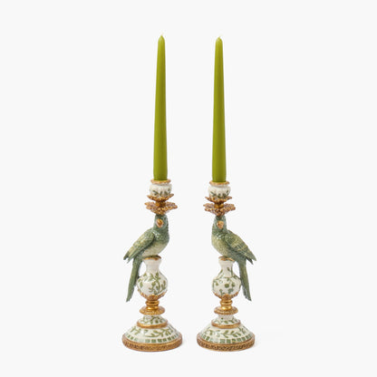 Olive Parrot Candle Holders (Pair)