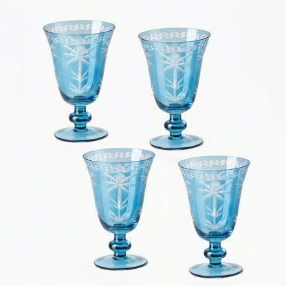 Blue Palm Wine Glasses (Set of 4)