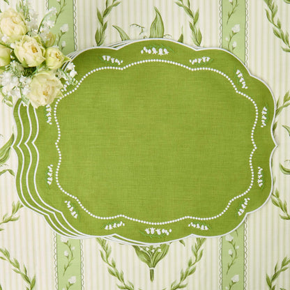 Green Lily of the Valley Eloise Linen Placemats (Set of 4)