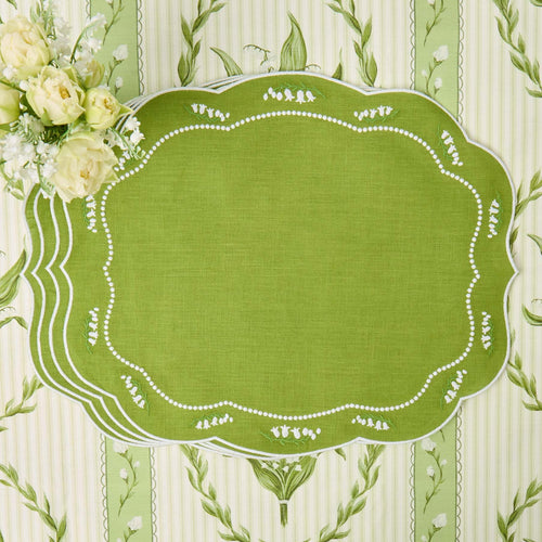 Green Lily of the Valley Eloise Linen Placemats (Set of 4)