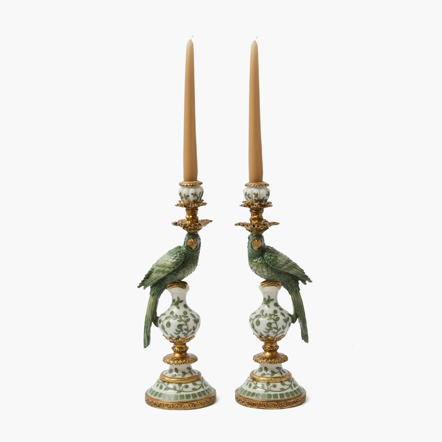 Olive Parrot Candle Holders (Pair)