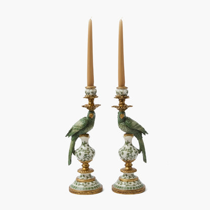 Olive Parrot Candle Holders (Pair)