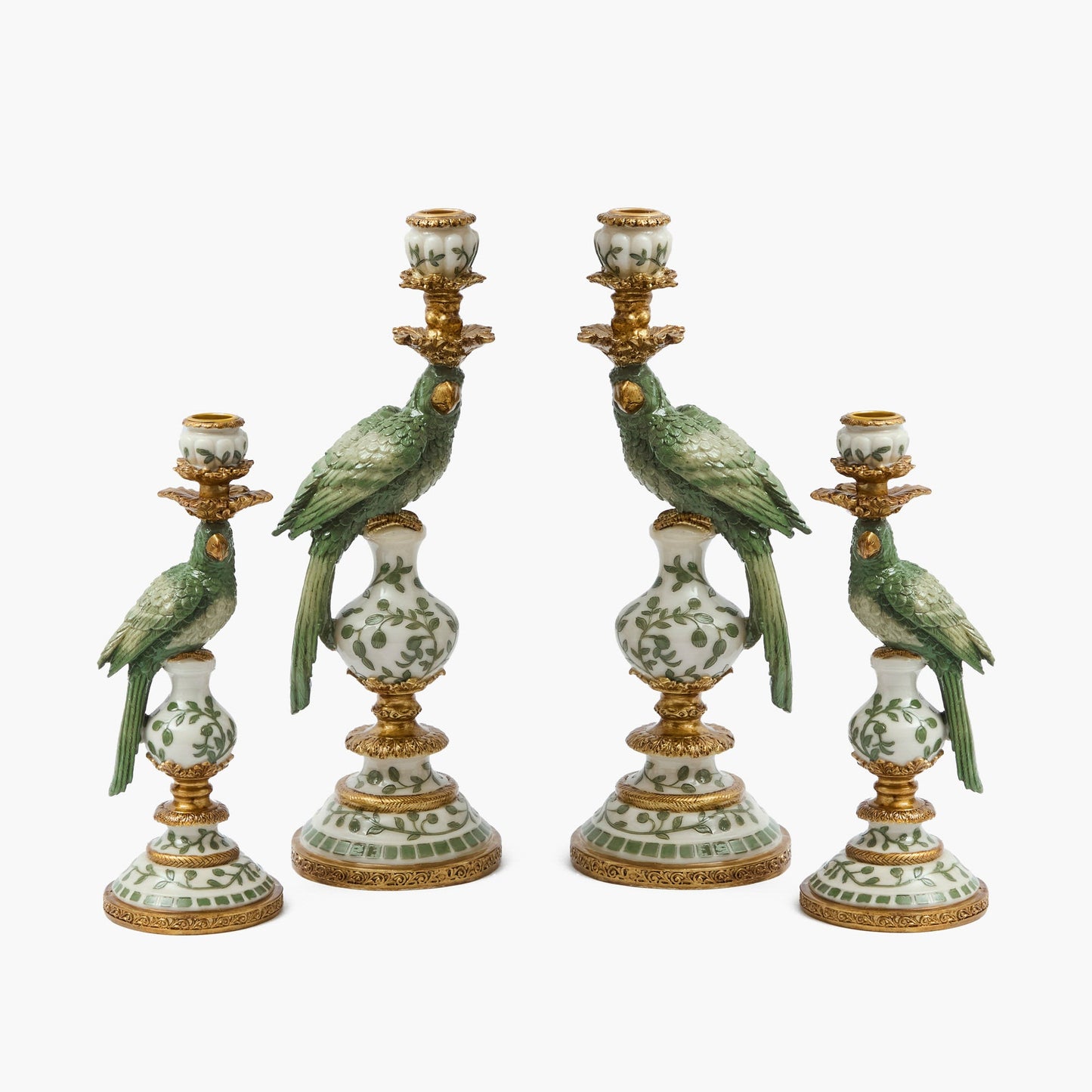 Olive Green Parrot Candle Holder Set
