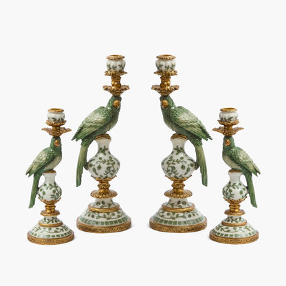 Olive Green Parrot Candle Holder Set