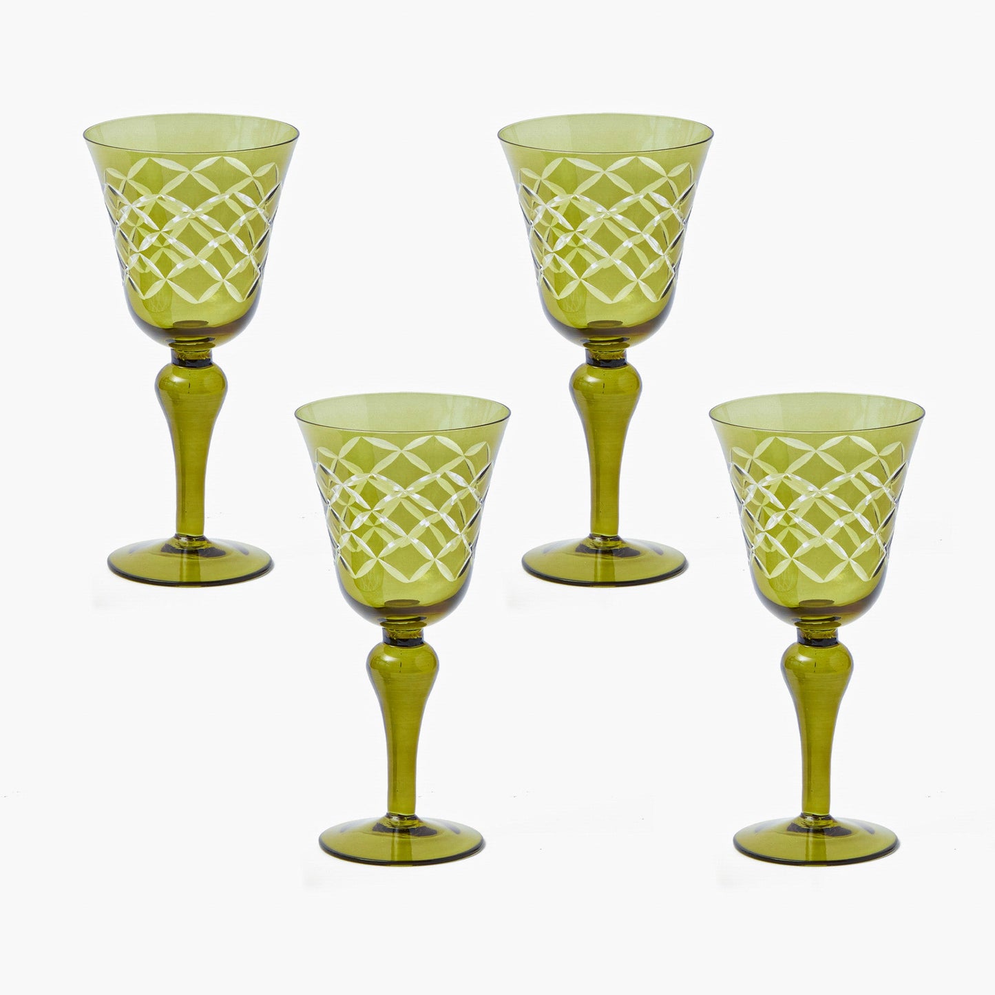 Olive Engraved Wine Glasses (Set of 4)