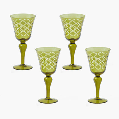 Olive Engraved Wine Glasses (Set of 4)
