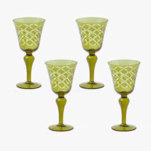Olive Engraved Wine Glasses (Set of 4)
