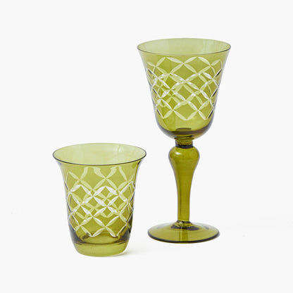 Olive Engraved Wine Glasses (Set of 4)