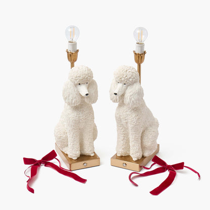 Red Ribboned Fifi Poodle Rechargeable Lamp with Pink & Red Lotus Bow Shade (18cm)