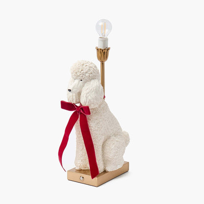 Red Ribboned Fifi Poodle Rechargeable Lamp with Red Velvet Bow Shade (18cm)