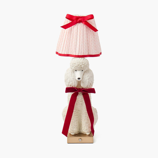 Red Ribboned Fifi Poodle Rechargeable Lamp with Pink & Red Lotus Bow Shade (18cm)