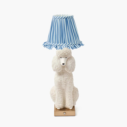 Fifi Poodle Rechargeable Lamp with Blue Striped Ruffle Shade (18cm)